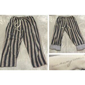 Runaway Bicycle Tan Striped Drawstring Elastic Waist Cropped Pants 27545